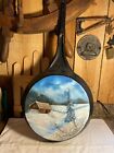 Vintage National Metal Frying Pan With Hand Painted Winter Farm Scene