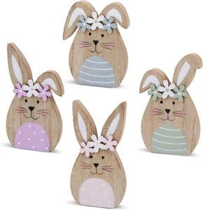 4 Pack Wooden Easter Bunny Table Decorations Easter Peeps Decor Spring Wood Bunn - Picture 1 of 4