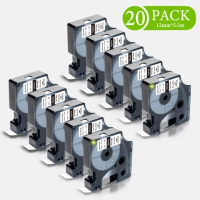 Cintas de etiquetas de vinilo 20PK 18444 12 mm negro/blanco para DYMO RHINO 4200 5200 5000 6000 Foto 1 de 4