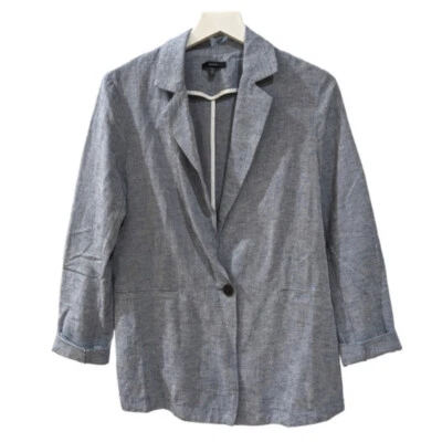 Blazer DREW Anthropologie Mezcla de Lino Azul Cambray Un Botón Mujer Talla Pequeña Foto 1 de 4