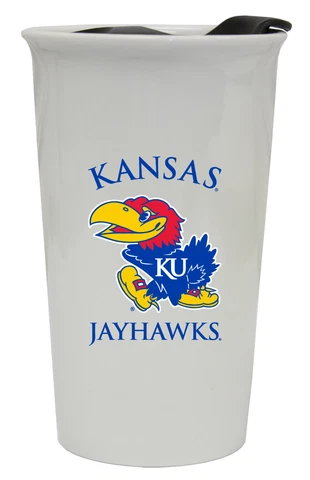 Kansas Jayhawks Double Walled Ceramic Tumbler Set-NCAA Travel Mug 2pk Cover