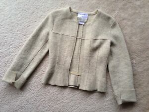 Chanel jacket blazer boiled wool chain-in-hem 36 tailored classic VINTAGE 1999