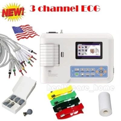 CONTEC Digital 3 Channel 12 lead Electrocardiograph EKG Machine+printer  ECG300G - Image 1 of 4