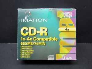 Box of 5, Imation CD-R 1x-4x Compatible, 650MB/ 74 MIN, New in Box, Never Used. - Picture 1 of 7
