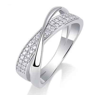 Full Round Cut Moissanite Engagement Ring Eternity Band 925 Sterling Silver  GRA - Image 1 of 4