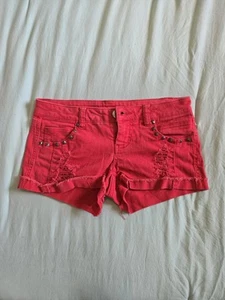 Xhilaration Red Low Rise Studded Cuffed Distressed Denim Shorts 3 - Picture 1 of 6