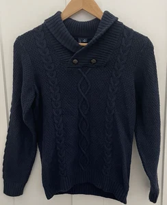 Janie And Jack Boys 10 Navy Cable Knit Sweater Leather Buttons - Picture 1 of 4