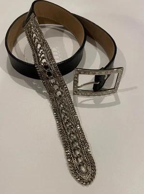 Cinturón de mujer BB Simon cadena de cuero negro con detalles cristales de Swarovski talla XL Foto 1 de 4