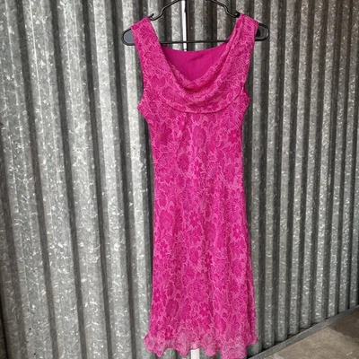 Vestido De Colección Años 90 Robbie Bee 100% Seda Gasa Rosa Floral Sin Mangas Talla 10 Pequeño Foto 1 de 4