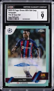 2022 TOPPS CHROME UEFA C/C CHROME AUTOS AQUA #CAAF ANSU FATI CGC 9 - Picture 1 of 2
