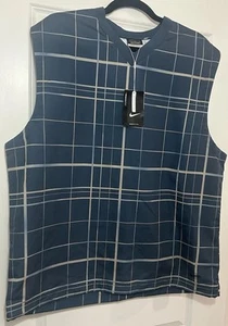 NEW Nike Golf Mens L Poly V-Neck Sleeveless Blue Plaid Golf Vest - Picture 1 of 8