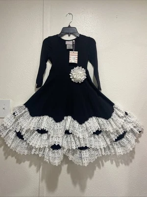 Serendipity Girls Dipity Twirl Dress Black/ White Crochet Full Circle Sz 5 - Image 1 of 4