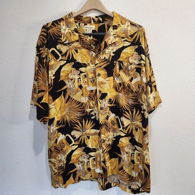 Camisa Aloha Hawaiana Panama Jack Para Hombre 2XL Rayón Negra Amarilla Estampado Tropical Foto 1 de 4