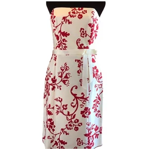 Laundry By Shelli Segal Strapless Ribbon Belt Dress Size 4 Off White Red Floral - Picture 1 of 10