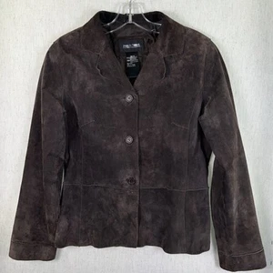 Giacca di pelle scamosciata marrone Brandon Thomas Y2k vintage da donna taglia M ~ invecchiata - Foto 1 di 9