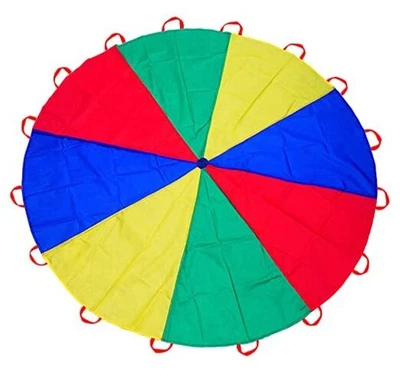 Paracaídas arco iris de 6,5 pies/10 pies//13 pies/16,4 pies/20 pies para juegos de fiesta al aire libre, 12 pies Foto 1 de 4