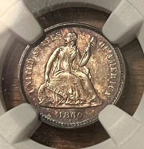 Media moneda de diez centavos libertad sentada 1860 NGC 62 ¡escasa! - Imagen 1 de 5