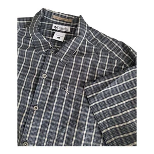 Columbia Men's Short Sleeve Shirt Blue & Cream Plaid with Invisible Pocket Modal - Picture 1 of 4