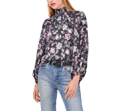 Vince Camuto Manga Globo Cuello Simutado Estampado Floral Lujo Satinado Top L Foto 1 de 4