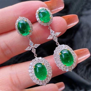 Nuovo anello orecchino donna argento lusso pietra preziosa citrino verde fluo forma sfera ovale - Foto 1 di 9