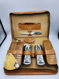 Vintage tan leather cased mens grooming set in case robex - Picture 1 of 21