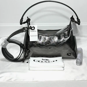 Borsa a tracolla Coach Juliet 25 in pelle metallizzata peltro/antracite nuova con etichetta CW588 - Foto 1 di 16
