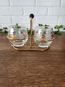 VINTAGE MCM LIBBEY Golden Foliage Milchkännchen & Zuckerdosen mit Behälterhalter - Bild 1 von 4