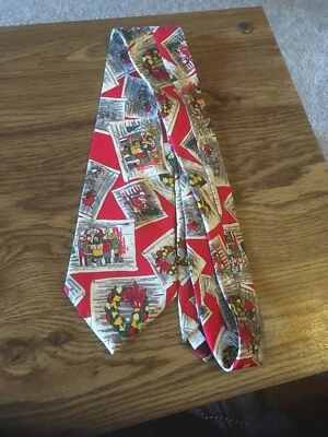 Corbata de cuello vintage Wembley EE. UU. Navidad villancicos vacaciones Papá Noel, 100 % seda,  Foto 1 de 3
