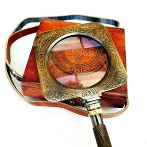 Lupa de escritorio plegable antigua de latón Henry Hughes regalo - Imagen 1 de 4