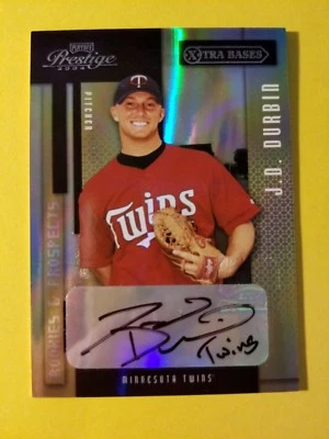 J.D. DURBIN 78/100 RC ROOKIE AUTOGRAPH INSCIBED "TWINS" #105 * 2004 PRESTIGE MLB - Image 1 of 3