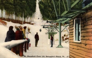VERMONT SKIING POSTCARD, The Mansfield Chair Lift, Smuggler's Notch Lift Line - Picture 1 of 2