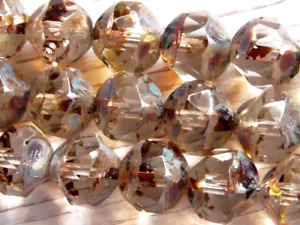 8 - 9mm CZECH CLEAR PICASSO CENTRAL FACETED BAROQUE NUGGET GLASS BEADS