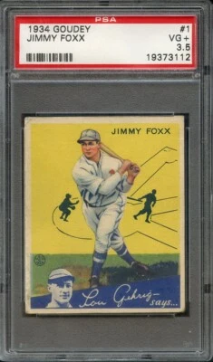1934 Goudey #1 Jimmy Foxx PSA en muy buena condición+ 3,5 Lou Gehrig dice Foto 1 de 3