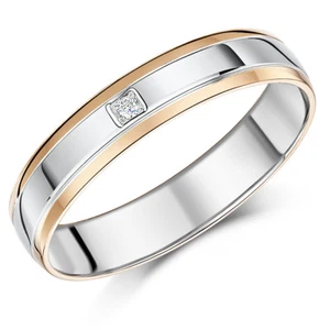 9ct Oro Rosa & Plata Diamante Anillo 5mm Hombres Banda - Imagen 1 de 2