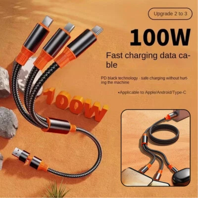 3 in 1 100W Fast Charging Cable USB Type C Charger Cord For Samsung iPhone Pixe↔ - Image 1 of 4