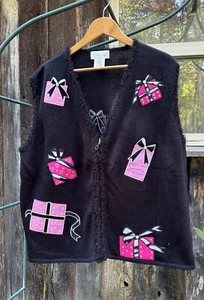 Vintage Mandal bay Black and Pink sweater vest knit grandmacore xxl Nwt - Picture 1 of 2