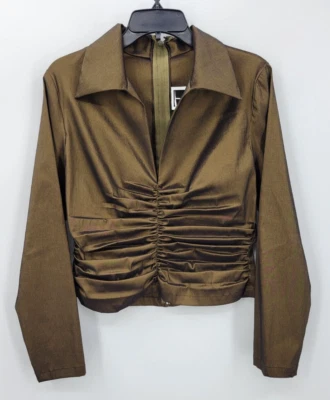 Chaqueta Tadashi Mujer 12 Marrón Acanalada Recortada Manga Larga Cuello Noche Fiesta Foto 1 de 4