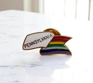 Pennsylvania Rainbow Lapel Pin Gold Tone LGBTQ+ Pride Tie Tack - Picture 1 of 6