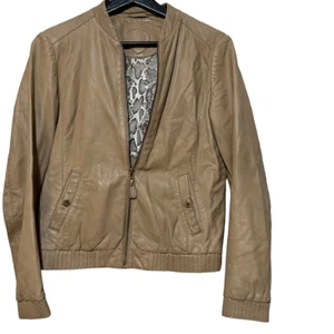 Massimo Dutti Women's Tan Sheep Skin Leather Moto Jacket - Picture 1 of 9