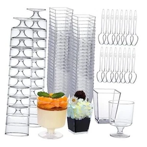 300 Packs Dessert Cups with Spoons, 5 OZ Mini Clear Plastic Round, Square - Picture 1 of 7