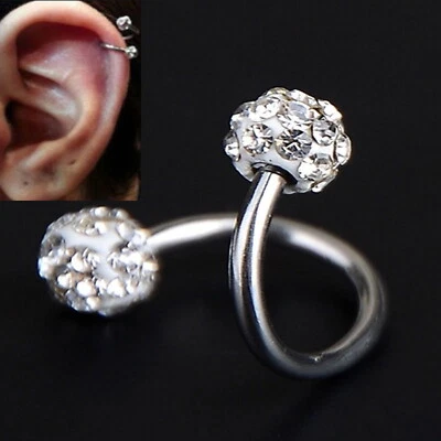 Modische Spirale Piercing Zirkonia Klar Stecker Ohr Labret Kette Silber Banane - Bild 1 von 4