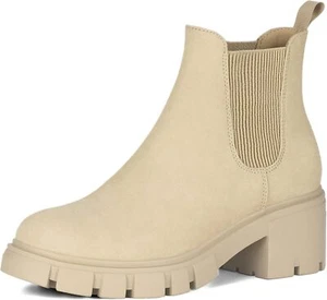 Athlefit Women's Chelsea Boots Fashion Lug Sole Chunky Heel Slip on Elastic US - Picture 1 of 66