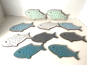 10 Pcs Wooden Fish Nautical Beach Decor 6''x3'' Pre Owned - Picture 1 of 4