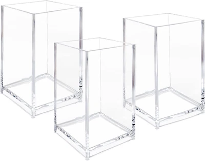 Paquete de 3 porta lápices cosméticos de acrílico transparente taza, soporte para pinceles de maquillaje transparente,  Foto 1 de 4