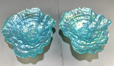 Juego de 2 platos de vidrio de ostra turquesa iridiscente Akcam hechos a mano pavo Foto 1 de 4
