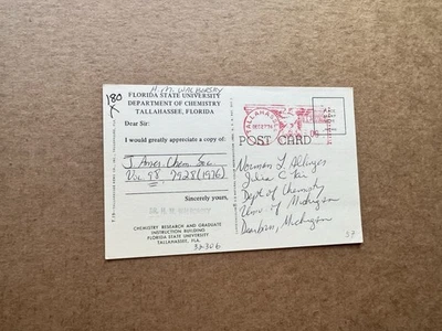 US University Meter Card (57) +1976 Florida Sate Univ FSU +Chemistry Res Bldg - Image 1 of 2