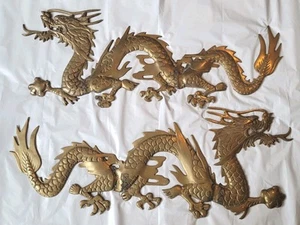 Vintage Brass Wall Hanging Dragons 28”x 11” Long Asian Mid Century, India - Picture 1 of 9