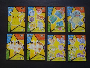 Lote de 8 pegatinas Topps Pokemon la primera película 1999 logotipo negro persecución - Imagen 1 de 2