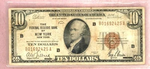 1929 ~ $10 NATIONAL CURRENCY ~ NEW YORK NOTE ~ F - Picture 1 of 2