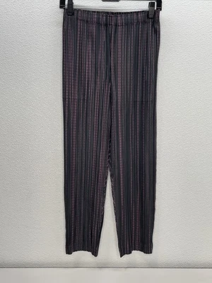 Pleats Please Issey Miyake Women's Pants Meteor Shower Striped Size 3 Black/Pink - Image 1 of 4
